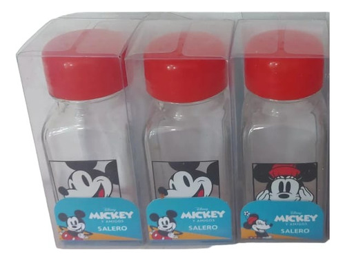 Salero De Vidrio Mickey Mouse Minnie Cocina Rojo Recipiente