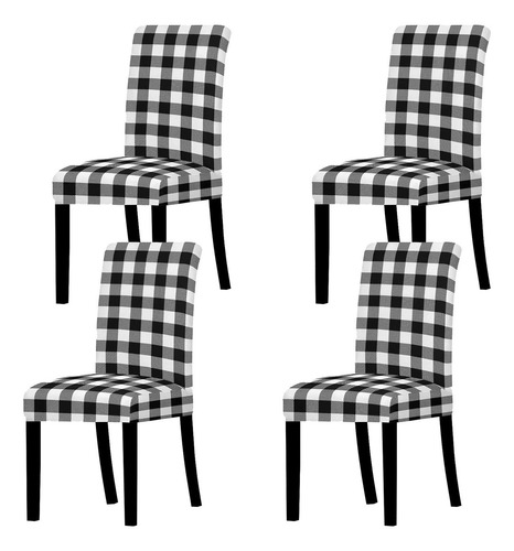 Fundas Elásticas Para Sillas De Comedor A Cuadros Blanco Y N