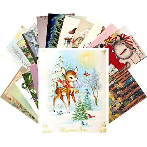 Tarjetas De Felicitación De Navidad Vintage, 24 Piezas...