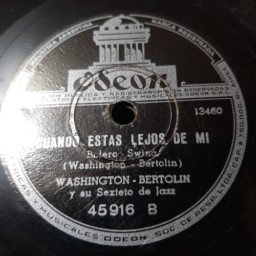 Pasta Washington Bertolin Sexteto De Jazz Odeon C198