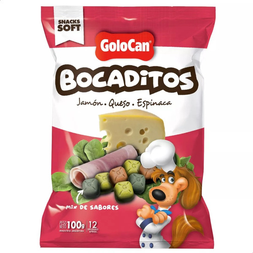 Bocadito Perro Golocan Queso Jamon Y Espinaca - Pack X3 Unid