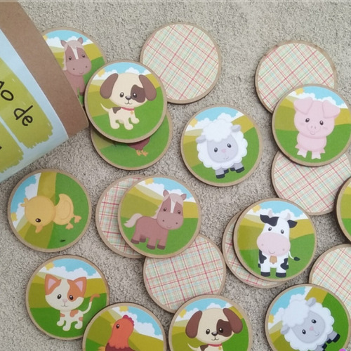 Juego De Memoria Animales Granja De Madera Didáctico