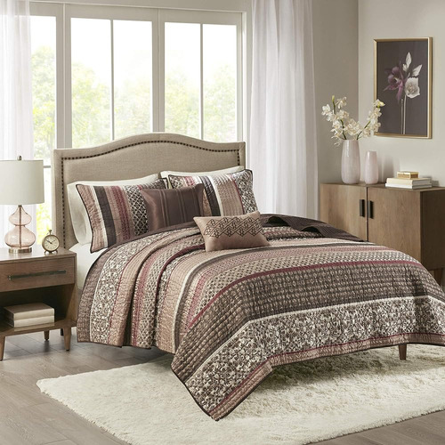 Madison Park Quilt Set Lujoso Diseño De Rayas Jacquard - All