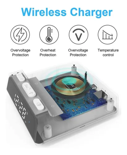 Reloj Despertador Carga Inalambrica Qi 15w Alarma Repetidor