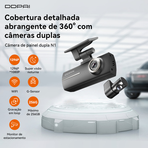 Câmera Veicular Ddpai N1 Dual 1296p+1080p 135° Nightvis App N1 Dual+64gb
