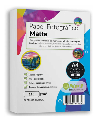 Papel Fotográfico Matte A4 115 Gr  100 Hojas