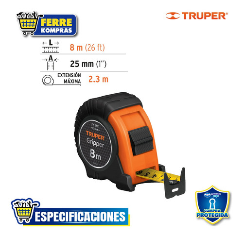 Flexómetro Contra Impactos 8 M Cinta 25 Mm Grad 15389