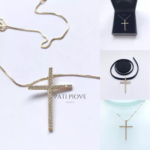 Colar gargantilha choker cruz couro camurça preto