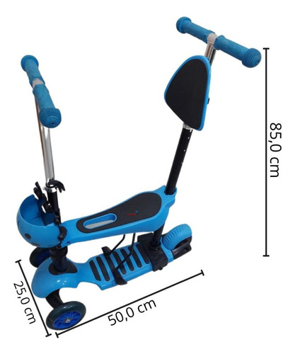 Patinete Infantil 3x1 Até 50kg Com Cesta Joaninha Importway Cor Azul