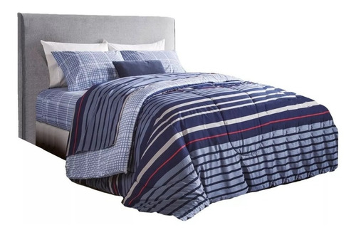 Combo Somier Colchon 2 Plazas Almohada Sábanas Acolchado 2p Color Blanco