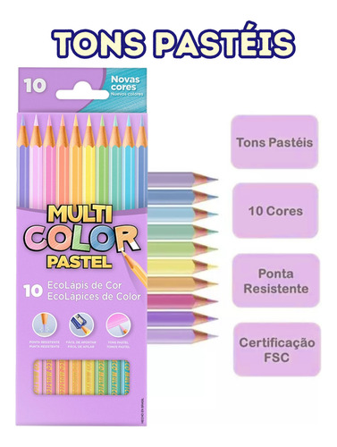 Kit Lápis Multicolor 36 Cores + 12 Tons Pele + 10 Pastel 36 Coloridos. 12 Tons De Pele E 10 Tons Pastéis