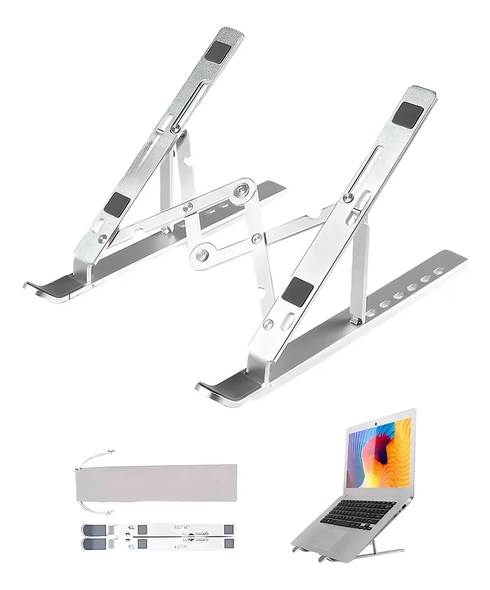 Soporte Ajustable 52 Bits Plegable Aluminio Notebook 16 Pulgadas Plateado