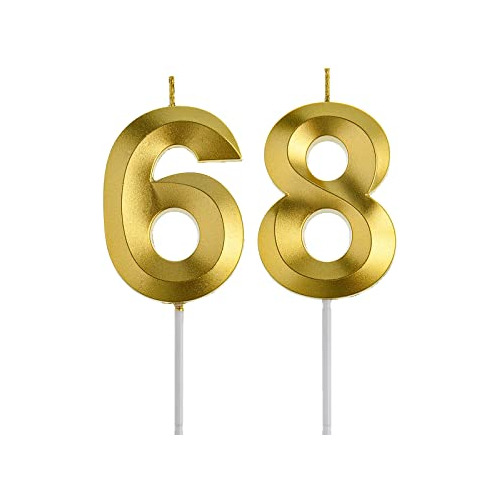 Velas De Cumpleaños Doradas 68 Y 86, Número 68 Y 86 T...