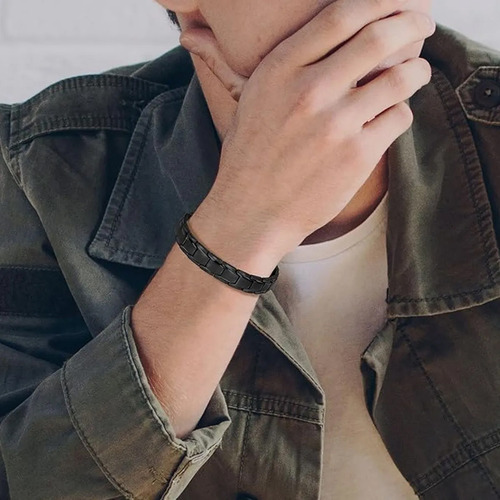 Pulsera Magnética, Pulsera De Moda Para Hombres Y Mujeres, Pulsera Para Parejas, Pulsera Terapia De Los Imán Color Negro Moda Diámetro 1.3 Cm Largo 19 Cm