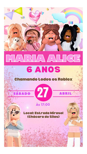Convite Digital Escolha O Seu Envio Imediato Roblox Meninas