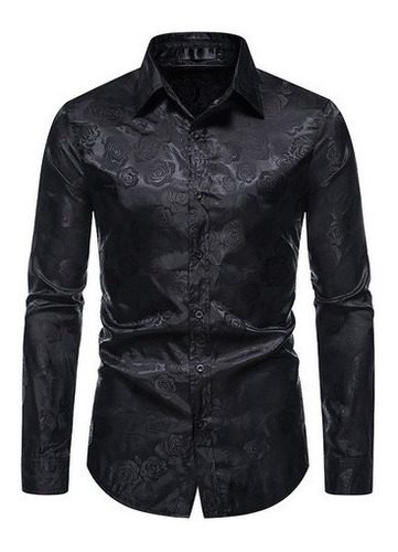 Camisa Casual Manga Larga Para Hombre, Negro