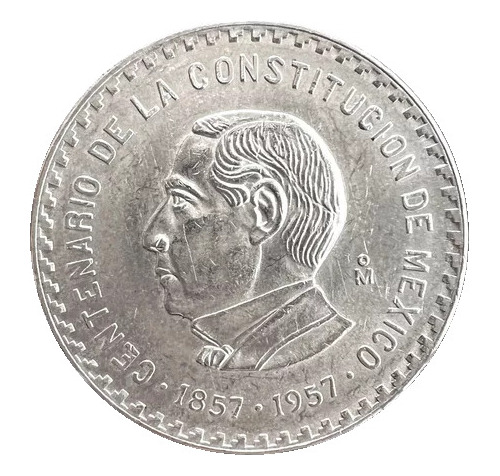 Moneda Plata Juárez 10 Pesos 1957 Aniv De La Constitu