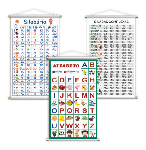 Silabário + Complexo + Alfabeto Vogais Kit 3 Banners Grande