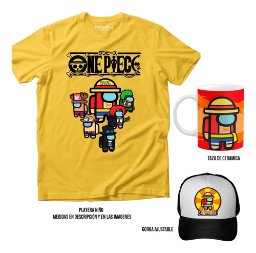 Combo Playera Among Us One Piece + Taza + Gorra Niño-adulto