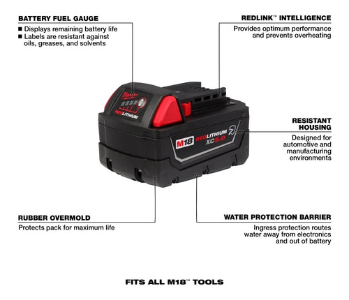 Batería Redlithium 18v Xc 5.0ah Milwaukee M18 Blister