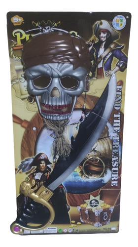 Set Pirata Mascara Con Barba, Caravana Espada Y Placa