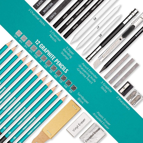 Imagen 3 de 6 de Set De Dibujo Drawing Set Xl 32 Piezas / Lapices Y Cuaderno