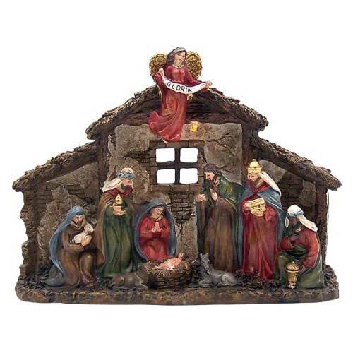 Escena De Natividad Iluminada Pesebre, Decoración Reli...