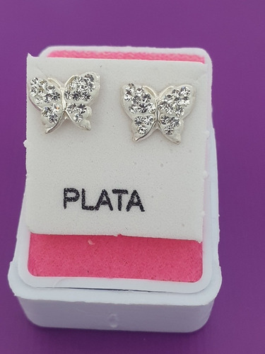 Aretes De Mariposa Plata Ley 925 Con Cristal