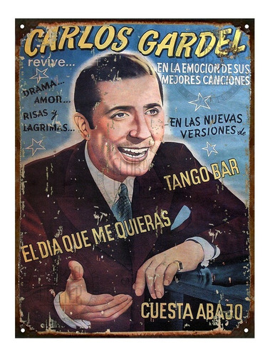 Cartel De Chapa Vintage Carlos Gardel Tango Argentina