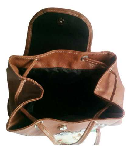 Imagen 5 de 10 de Mochila Marron Estampada Cuero Pu 3 Bolsillos Gran Capacidad