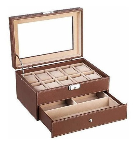 Caja De Reloj Marron Songmics Caja De Joyeria De Cuero Sinte