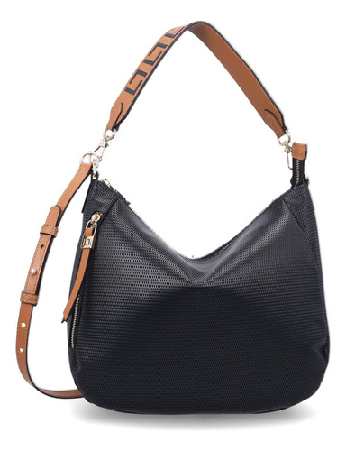 Bolsa Feminina Hobo Média Ravena Luz Da Lua Ref. 10006145 Acambamento Dos Ferragens Dourado Cor Preto Correia De Ombro Marrom-claro