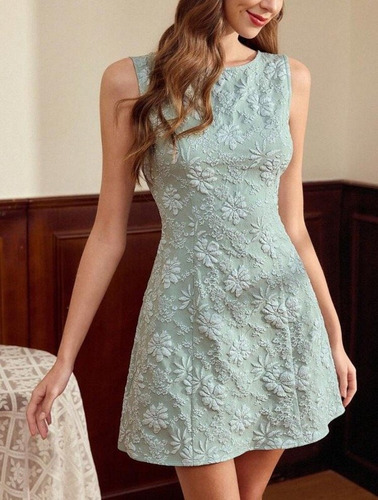 Vestido De Jacquard Verde Pastel - Coruña