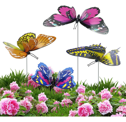Butterfly Garden Stake Decor For Outside, 4 Pcs Large Butter