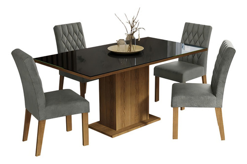 Juego de Comedor con Mesa y 4 Sillas Madesa Marilia Color Marrón/Negro/Gris