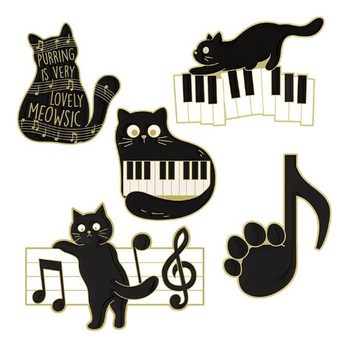 Set De 5 Broches Insignia Gatito Musical