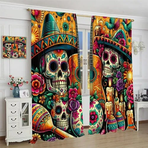 Cortinas De Calaveras Mexicanas Románticas Pareja Esqueletos