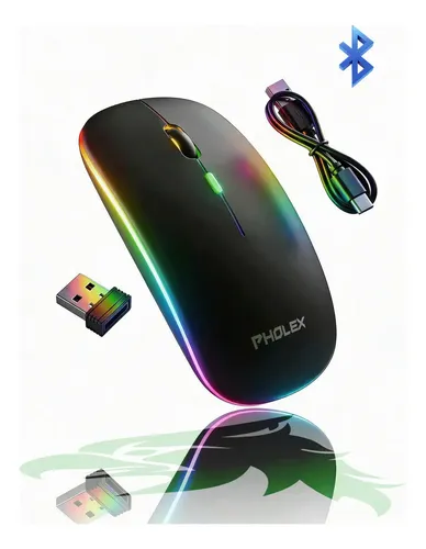 Mouse Sem Fio Pholex Recarregável Wireless Optico Led Rgb Ergonômico Sem Fio Para Pc Desktop Notebook Tablet Smartphone Preto
