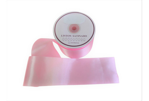 Listón Satinado Una Cara 7 Cm Ancho Con 50 Metros Color Rosa Claro Liso