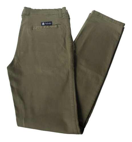 Pantalon Elastizado De Gabardina Verde Corte Chino Versatil