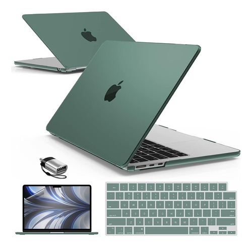 Funda Hard Case Para Macbook Air M2 13 Pulgadas Verde Oscuro