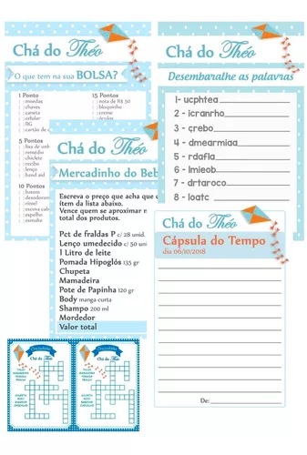 Kit de Brincadeiras para Chá de Bebê ou Chá de Fraldas - Coleção