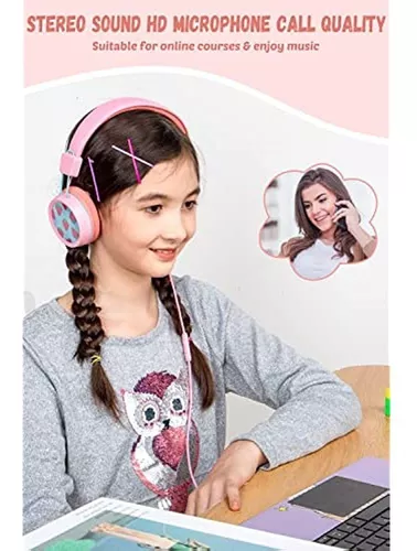  New bee Auriculares para niños para la escuela con micrófono HD  estéreo seguro volumen limitado 85 dB/94 dB plegable ligero auriculares  para niñas/PC/Mac/Kindle/tablet/Pad (rosa) : Electrónica