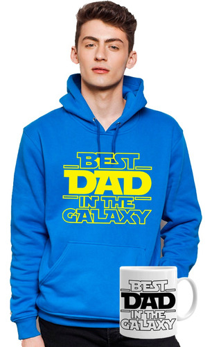 Poleron Canguro Unisex 131 Best Dad In The Galaxy + Tazon 