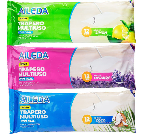 Aileda Trapero Multiuso Desechable Húmedo 12 Hojas Por Paque