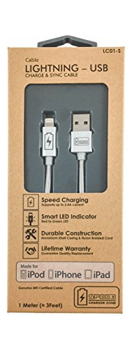 Speed Charger Zone Cable De Carga Lightning A Usb Plateado |