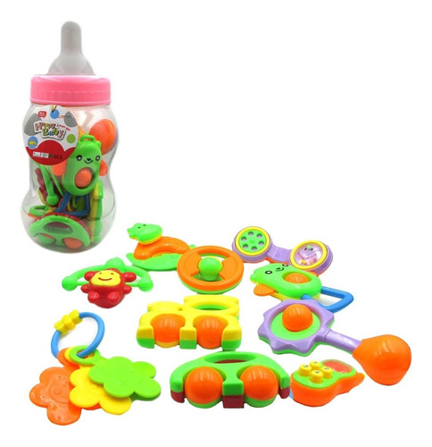 Set Super Mamadera Gigante Con Sonajeros 10 Piezas Para Bebe