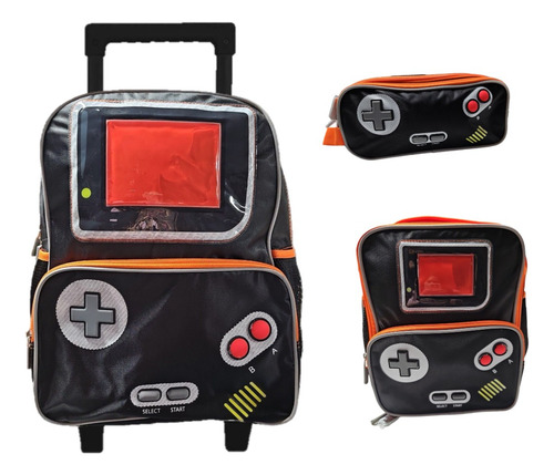 Kit Mochila Lonchera Y Lapicera Video Juegos Primaria Vs3205 Color Negro