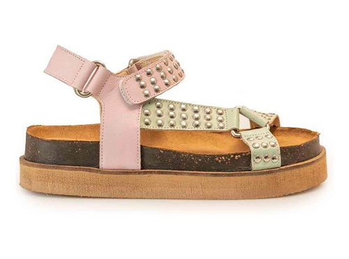 Sandalia De Cuero Rosa Y Verde Handuria Mujer Heyas