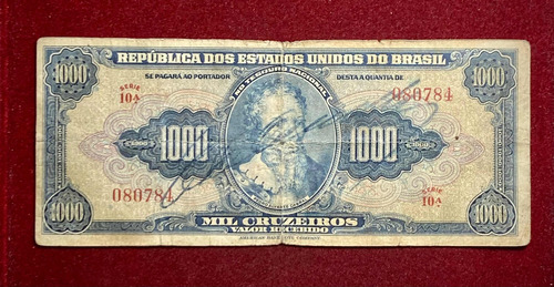 Billete 1000 Cruzeiros Brasil Firmado A Mano 1943 Pick 141 A (Usado)